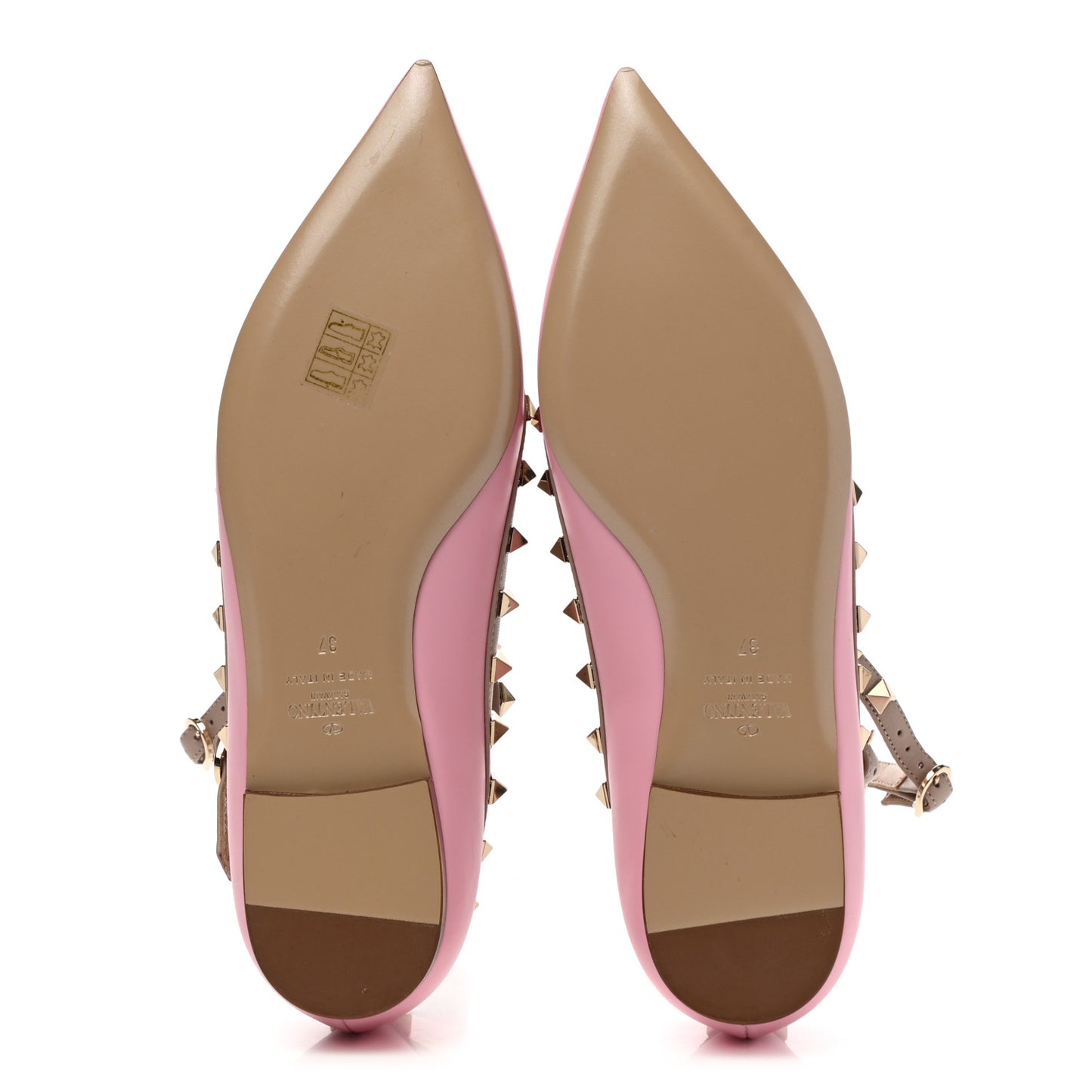 Calfskin Nappa Rockstud Cage Ballerina Flats 37 Absolute Poudre