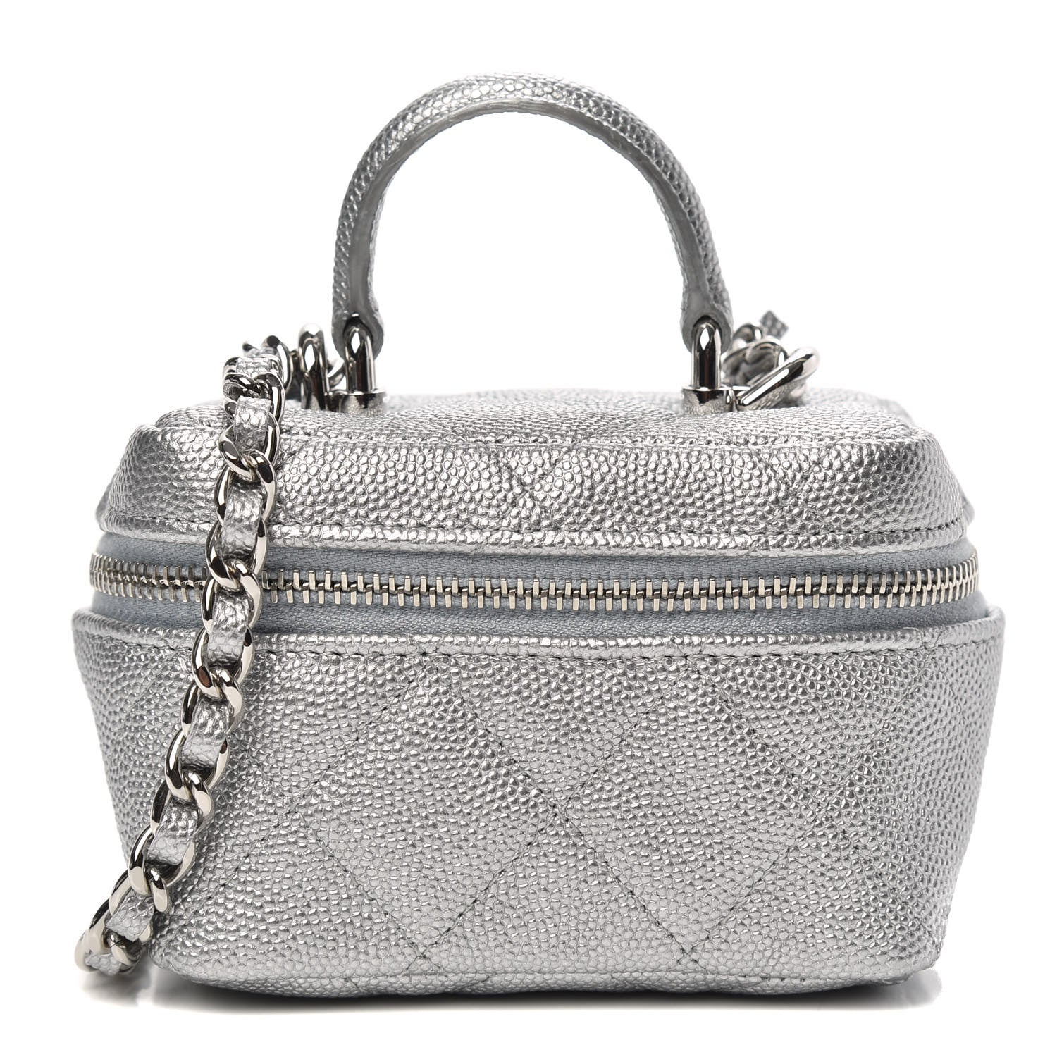 Chanel Metallic Caviar Quilted Mini Top Handle Vanity With Chain Silver 1 of 9
