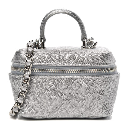 Chanel Metallic Caviar Quilted Mini Top Handle Vanity With Chain Silver 1 of 9