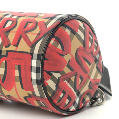 Burberry Haymarket Check Graffiti Print Barrel Bag Red 10 of 10