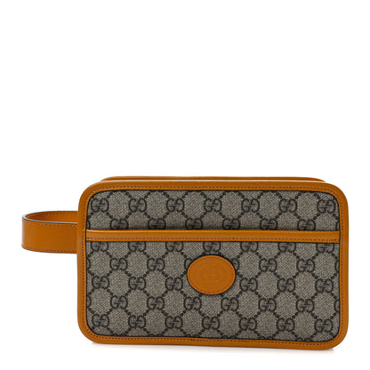 Gucci GG Supreme Monogram Textured Calfskin Retro Interlocking G Travel Pouch Beige Yellow 1 of 9