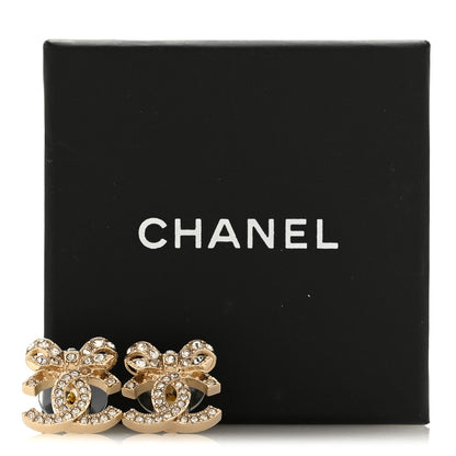 Chanel Crystal CC Bow Dangle Earrings Gold 5 of 5