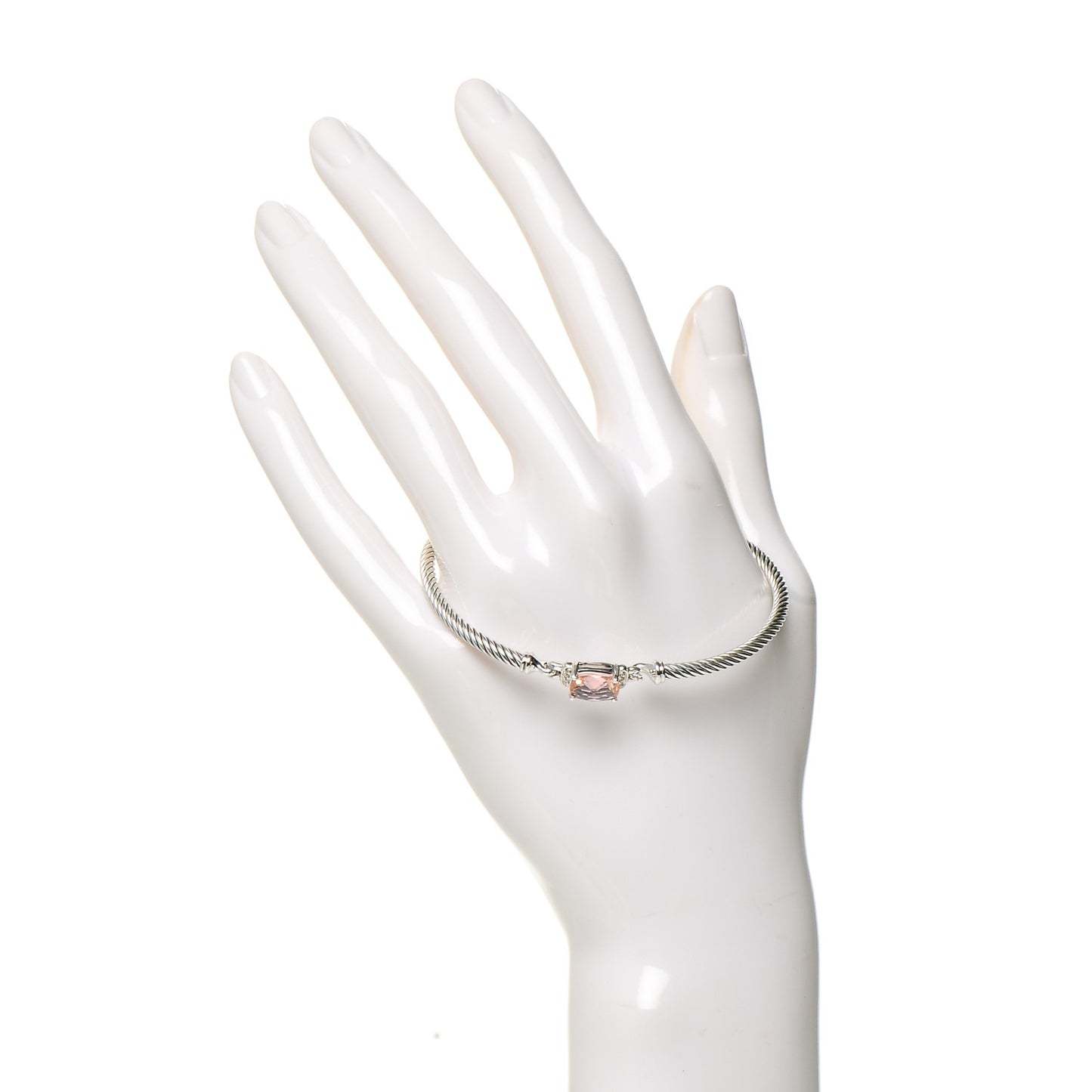 Sterling Silver Diamond Morganite 3mm Petite Wheaton Bracelet