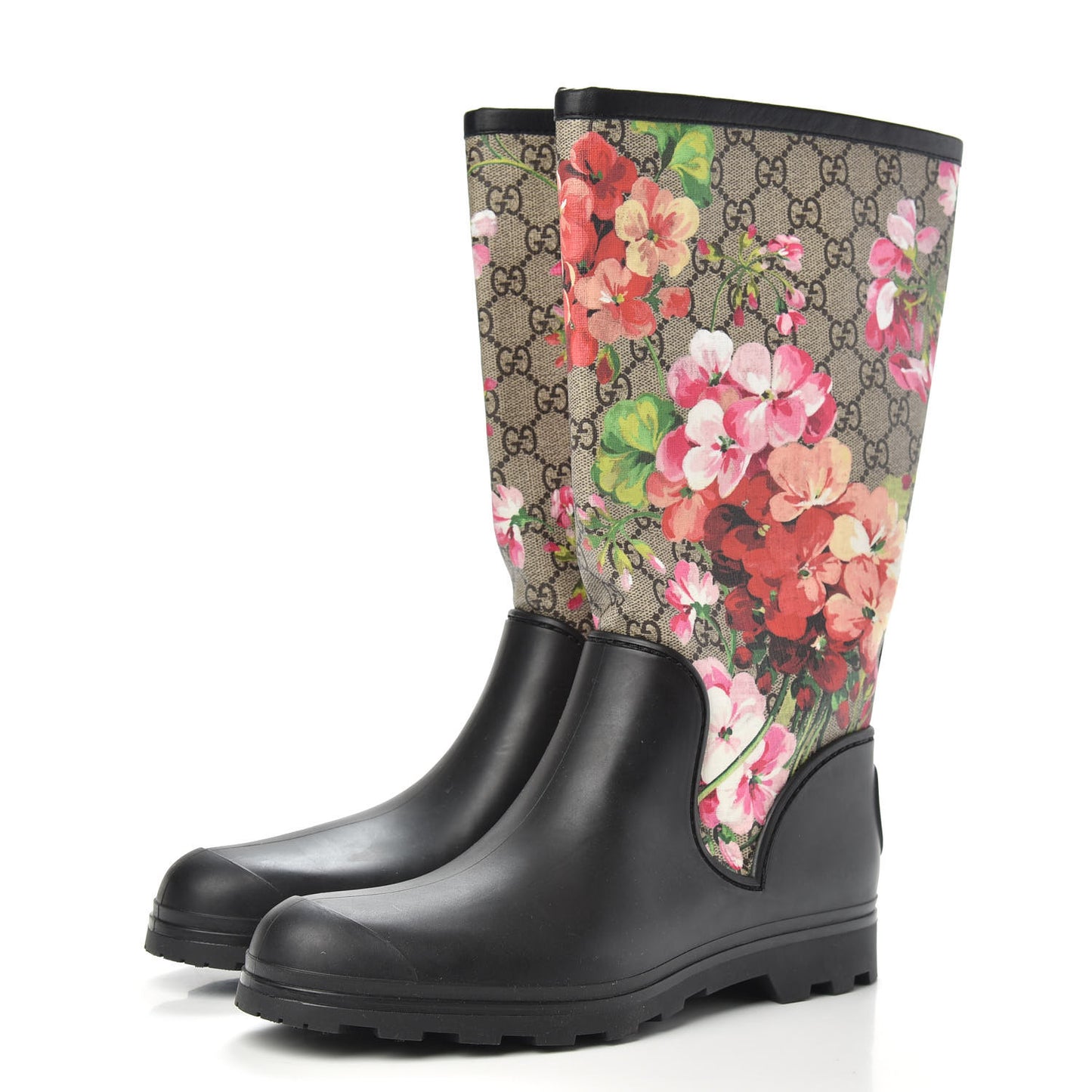 GG Supreme Monogram Blooms Flat Rubber Boots 40 Beige Multicolor
