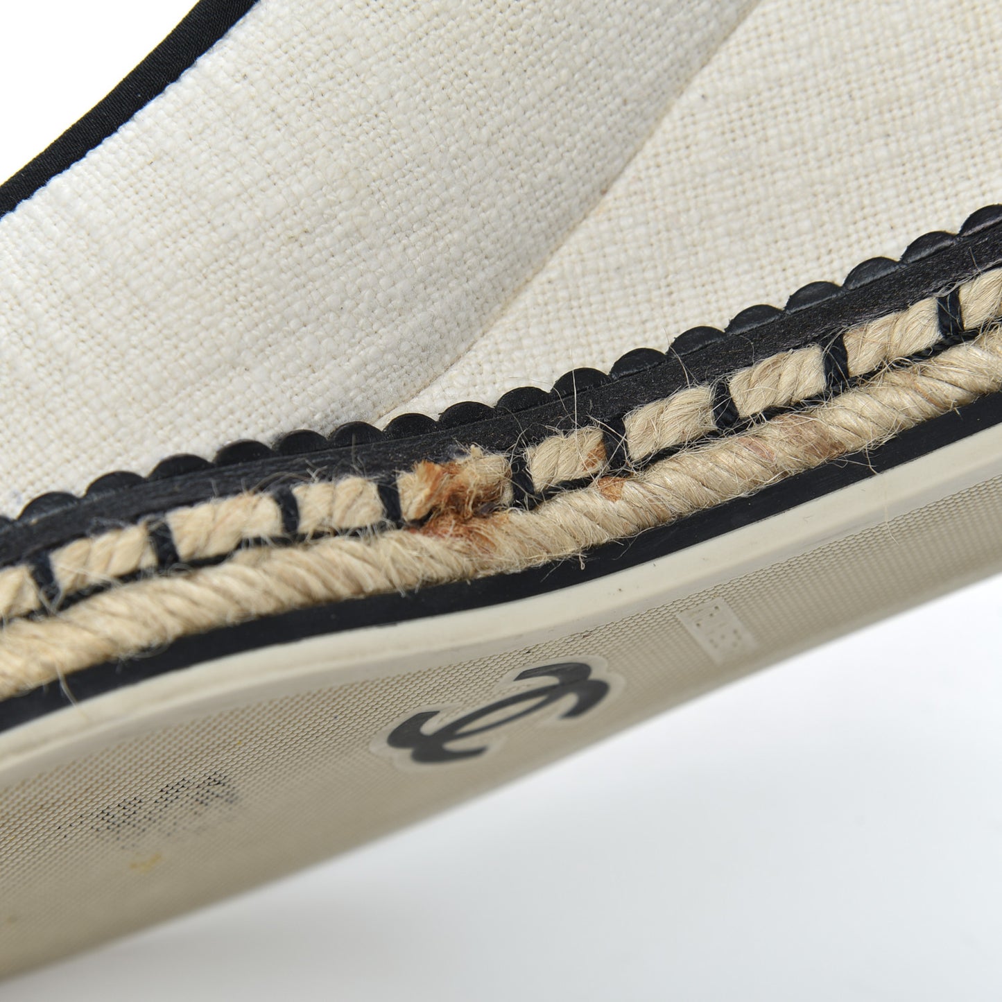 Toile Cap Toe Espadrille Wedges 36.5 Beige Black