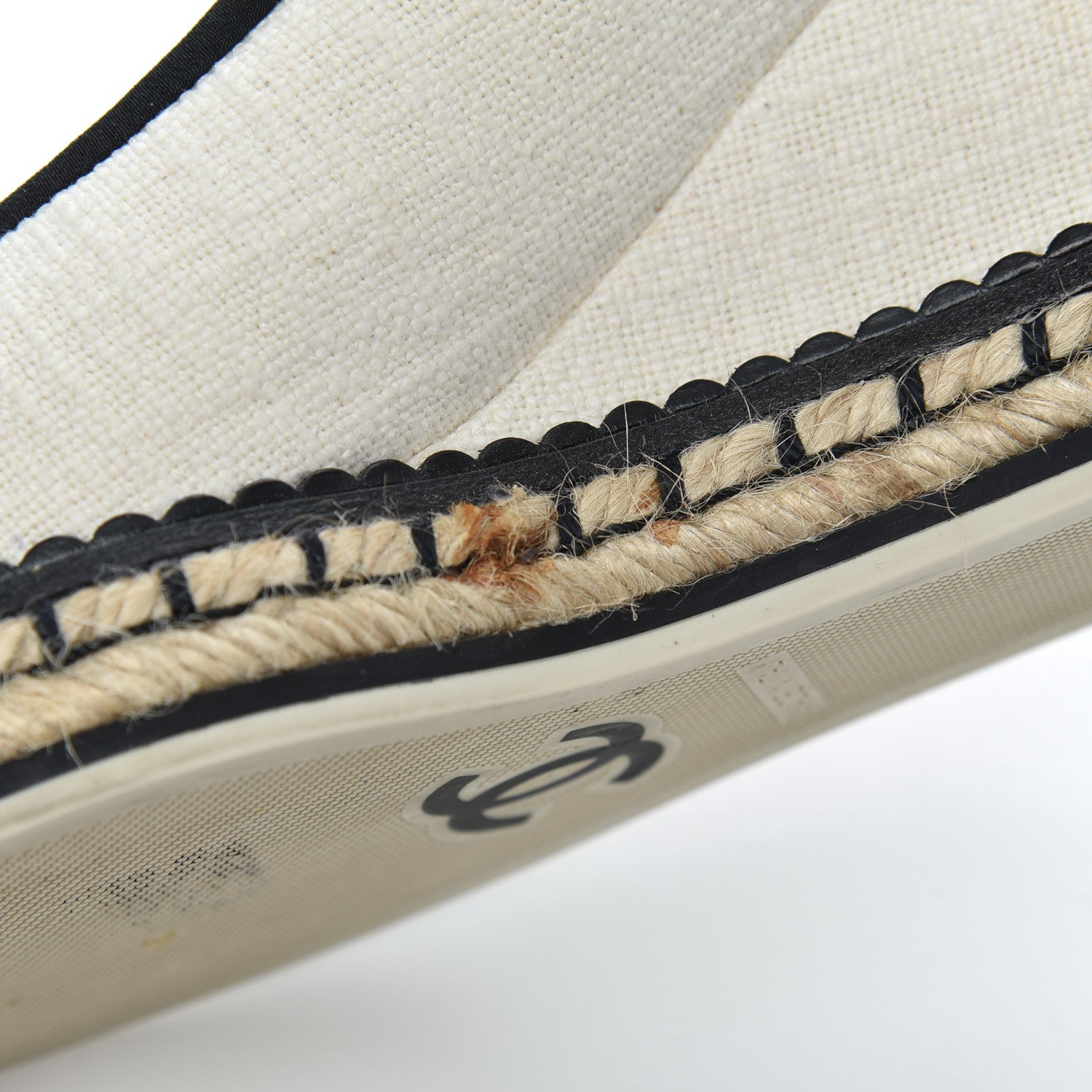 Chanel Toile Cap Toe Espadrille Wedges 36.5 Beige Black 10 of 17