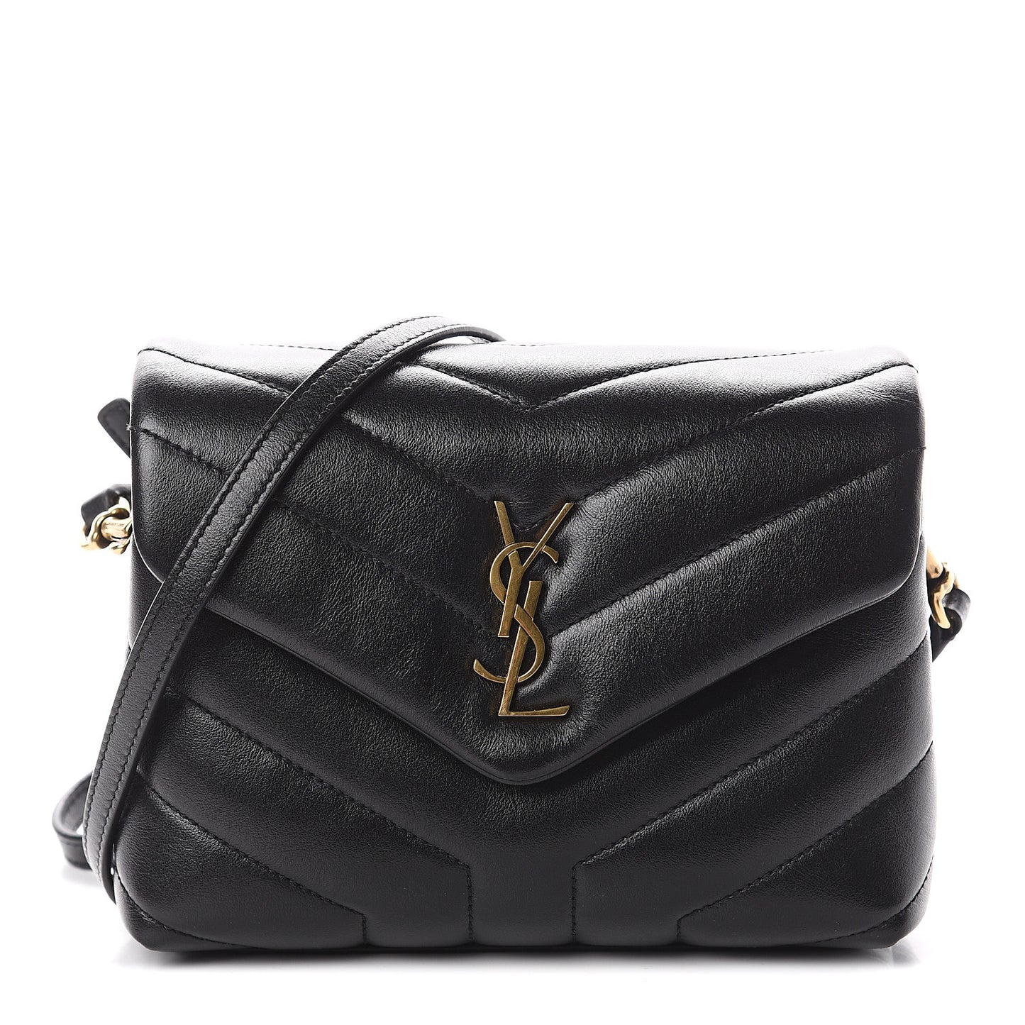 Calfskin Y Quilted Monogram Toy Loulou Crossbody Bag Black
