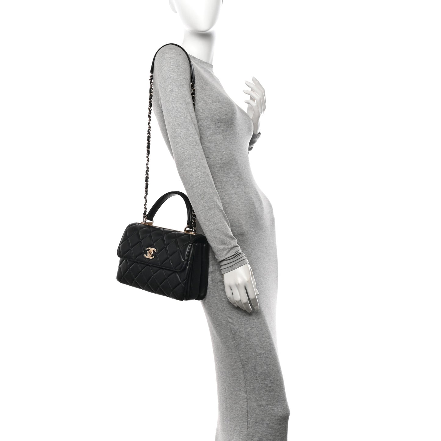 Lambskin Quilted Small Trendy CC Dual Handle Flap Bag Black