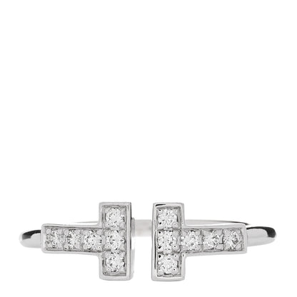 Tiffany 18K White Gold Diamond T Wire Ring 53 6.25 1 of 3