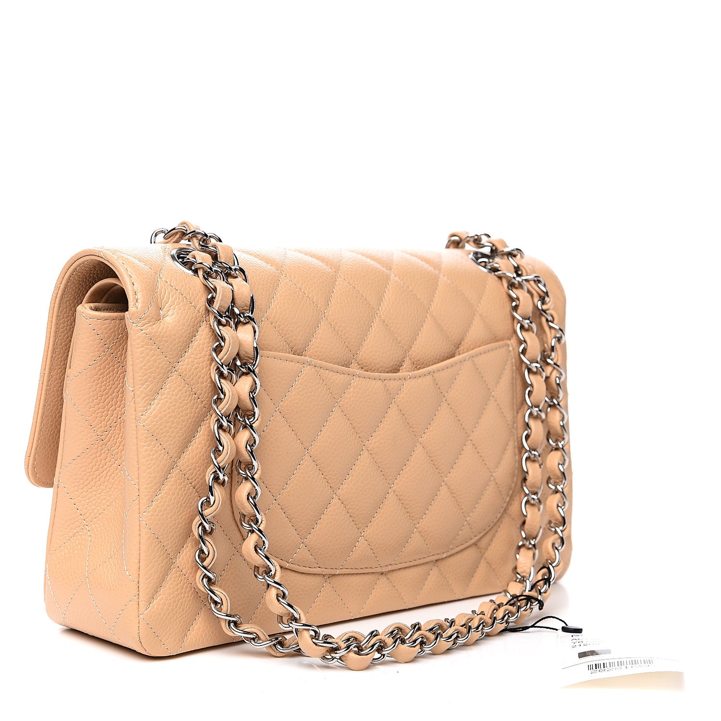Caviar Quilted Medium Double Flap Beige