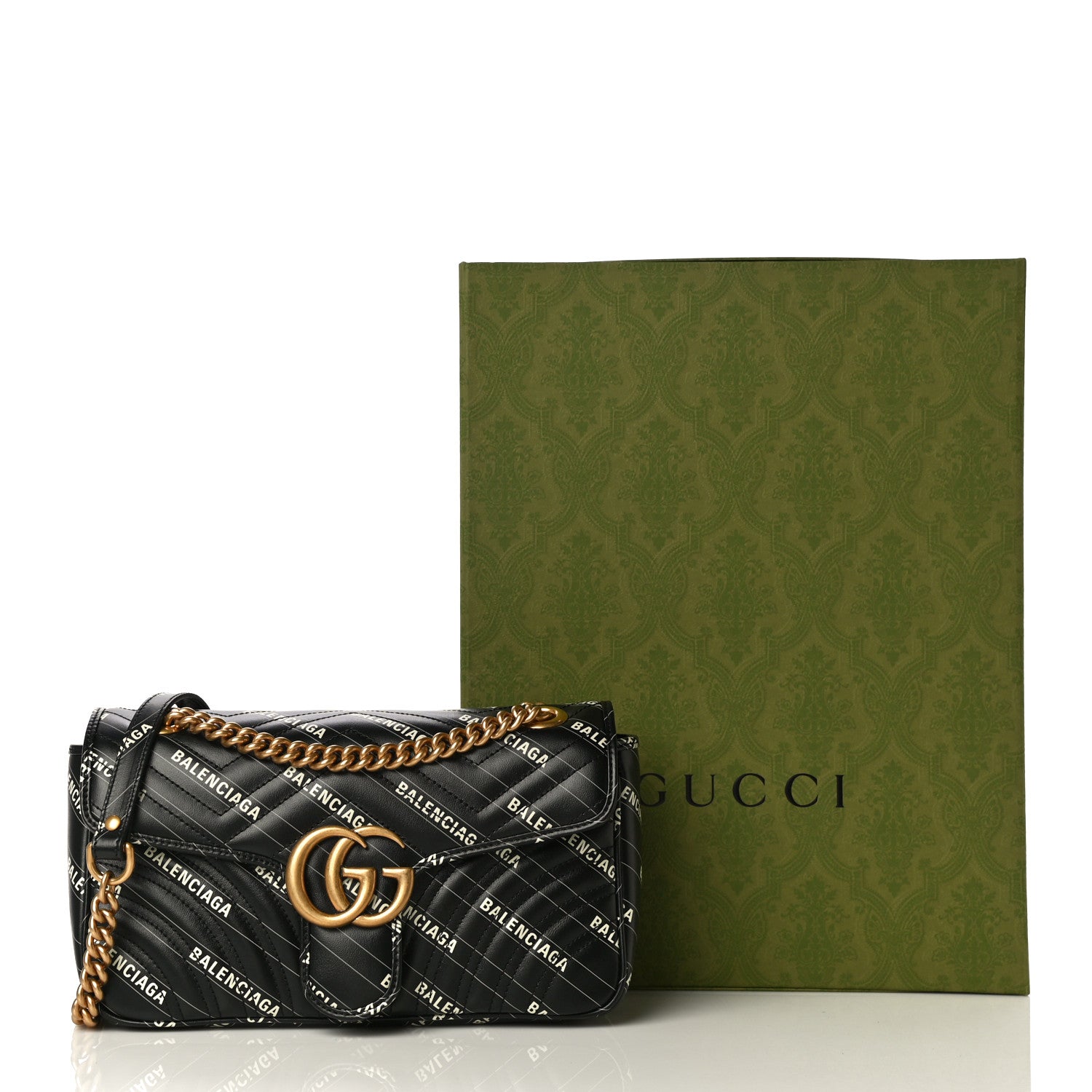 Gucci X BALENCIAGA Calfskin Matelasse Logo Print Small GG Marmont Shoulder Bag Black 11 of 11