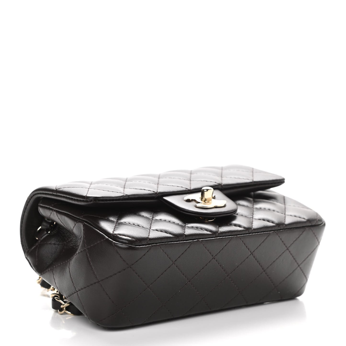 Lambskin Quilted Mini Rectangular Flap Dark Brown