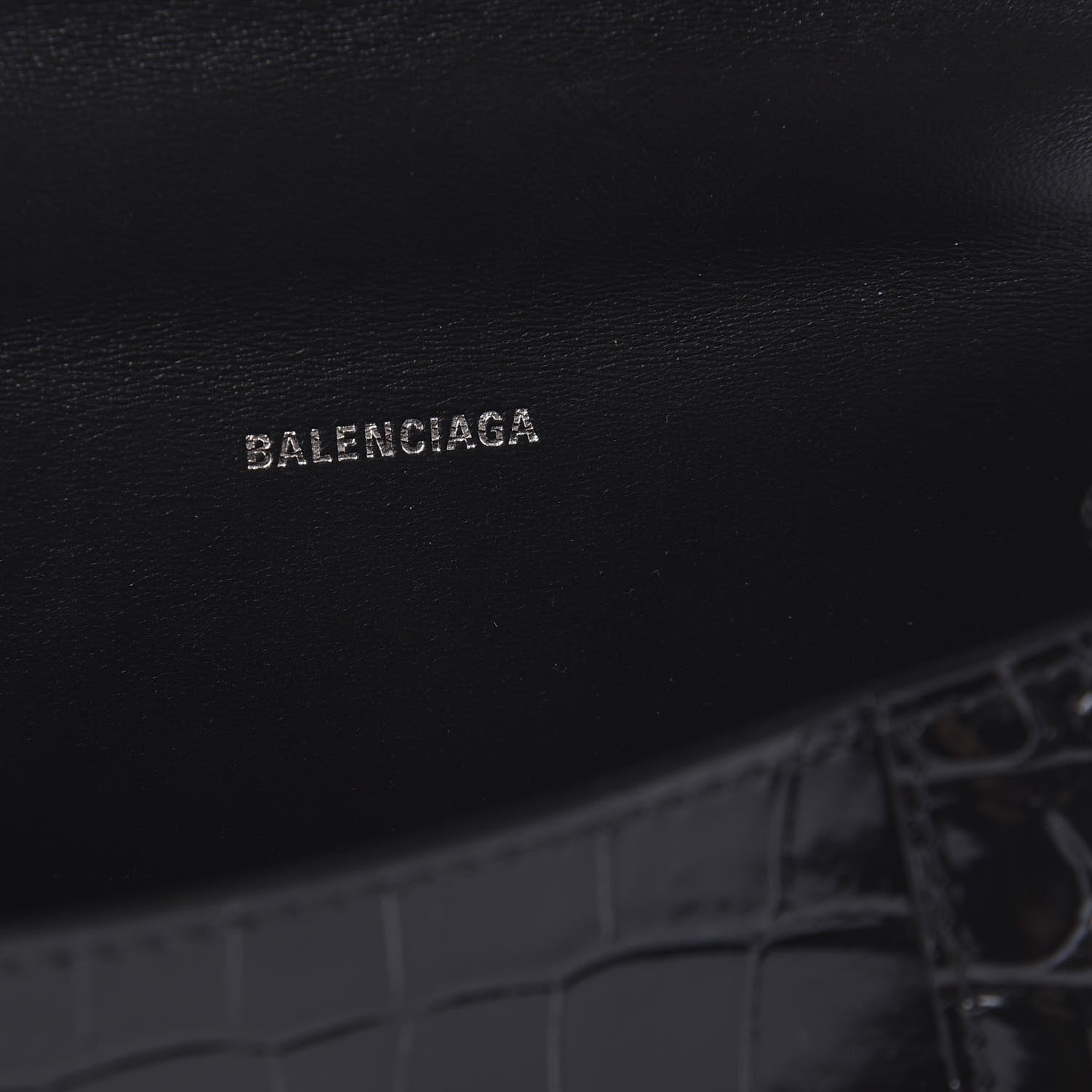 Balenciaga Shiny Calfskin Monochrome Crocodile Embossed Hourglass Top Handle Bag XS Black 8 of 9