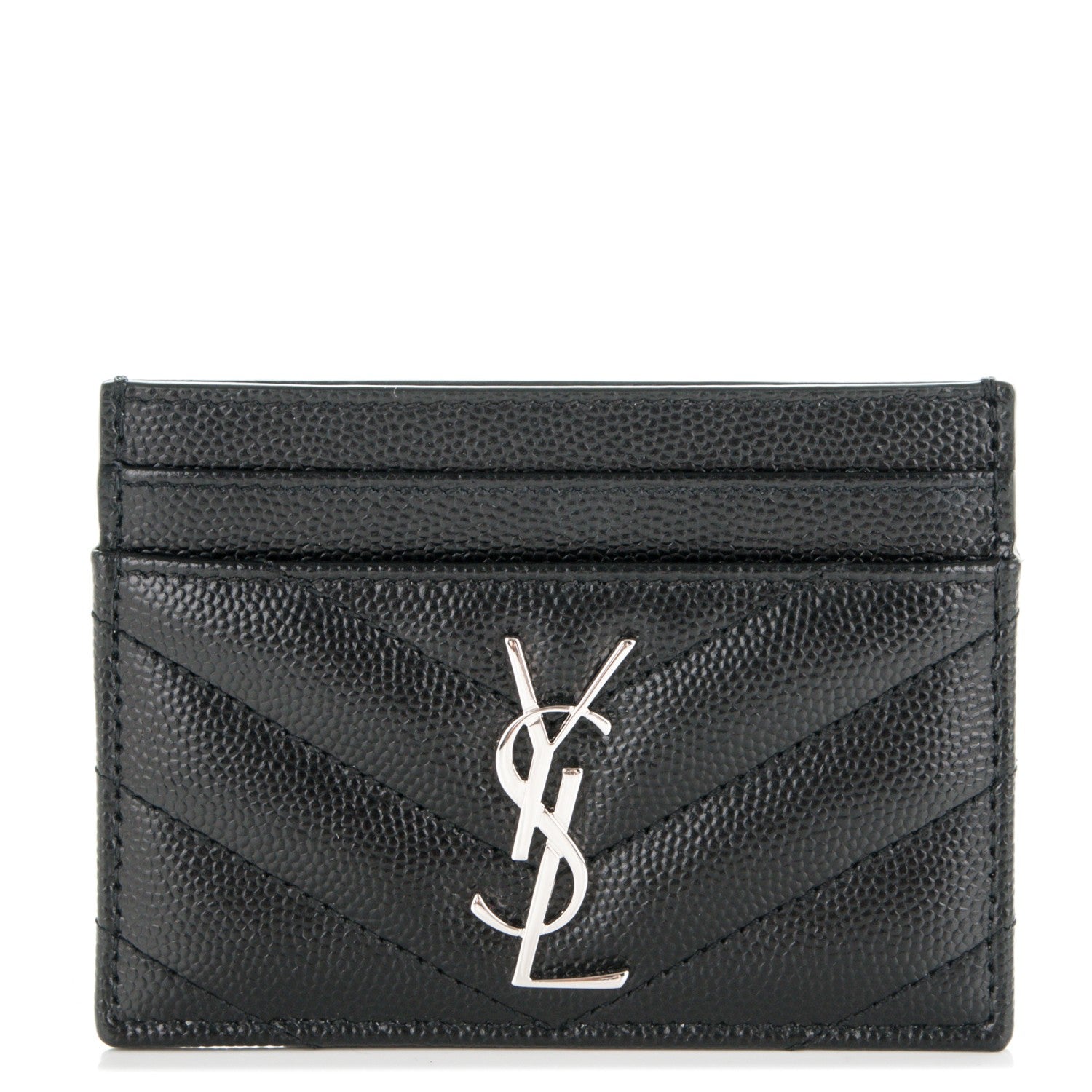 Saint Laurent Grain De Poudre Matelasse Chevron Monogram Credit Card Case Black 1 of 7