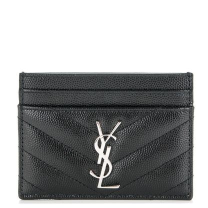 Saint Laurent Grain De Poudre Matelasse Chevron Monogram Credit Card Case Black 1 of 7