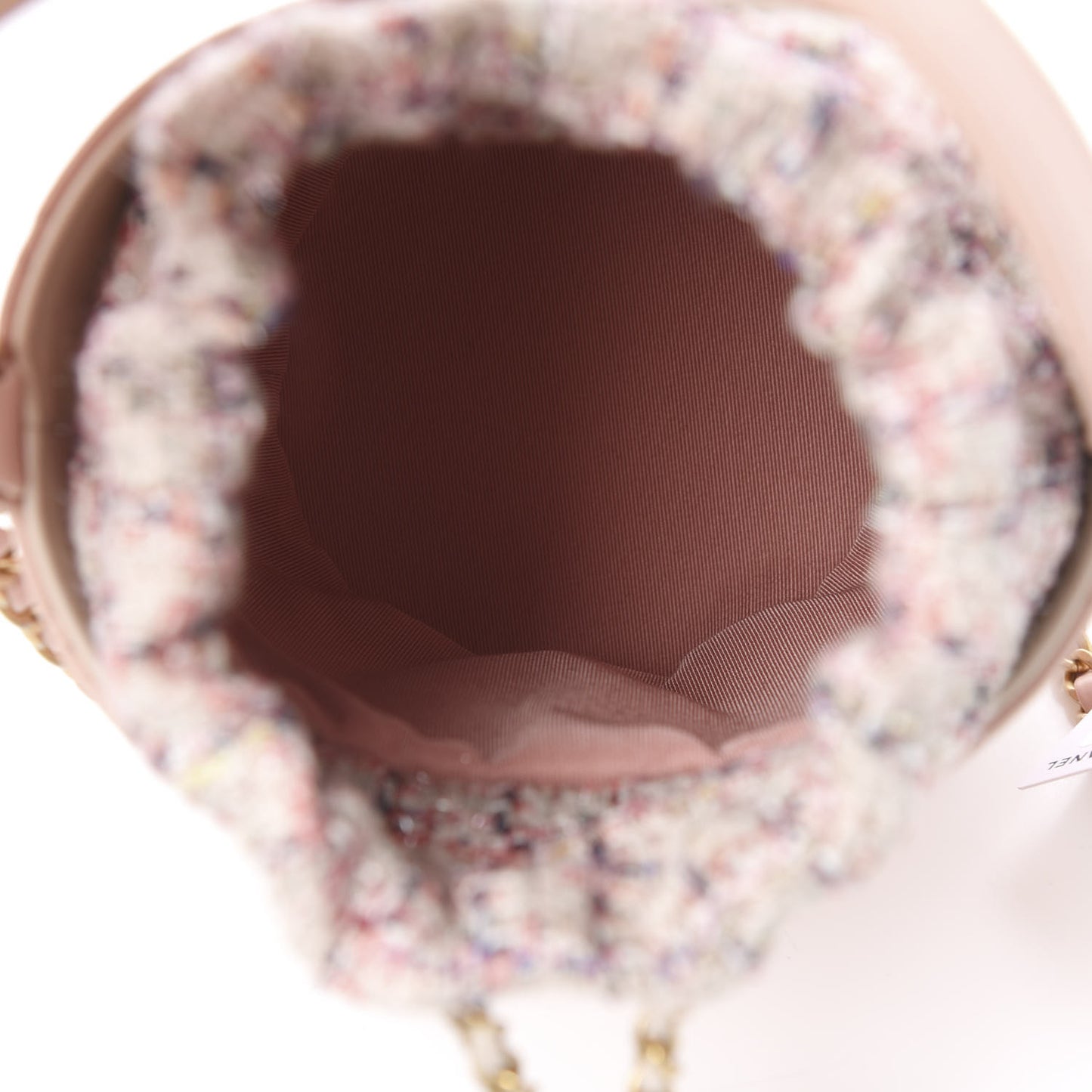 Calfskin Tweed Small CC Chain Bucket Drawstring Bag Light Pink