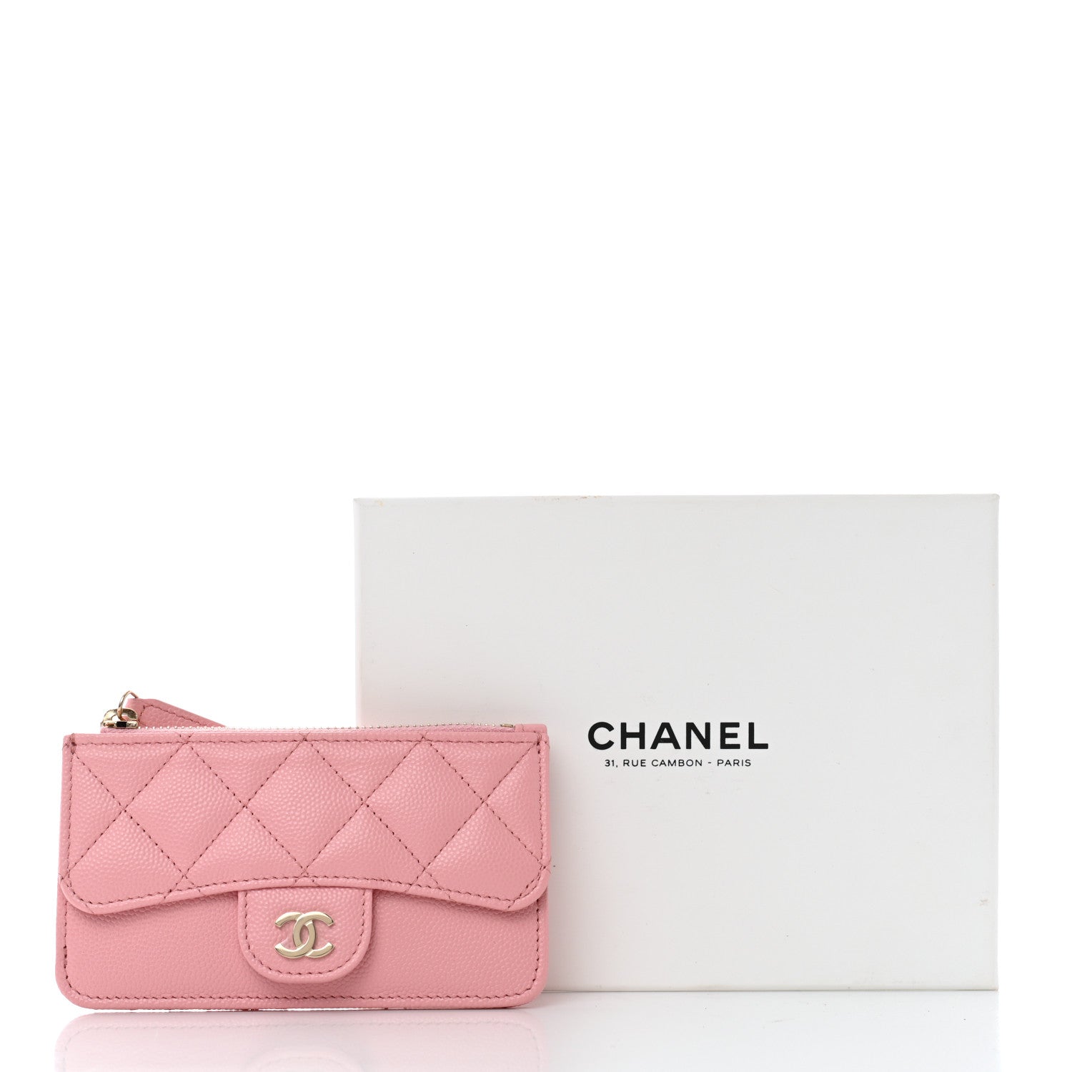 Chanel Caviar Quilted Flap Zip Card Holder Pink 8 of 8