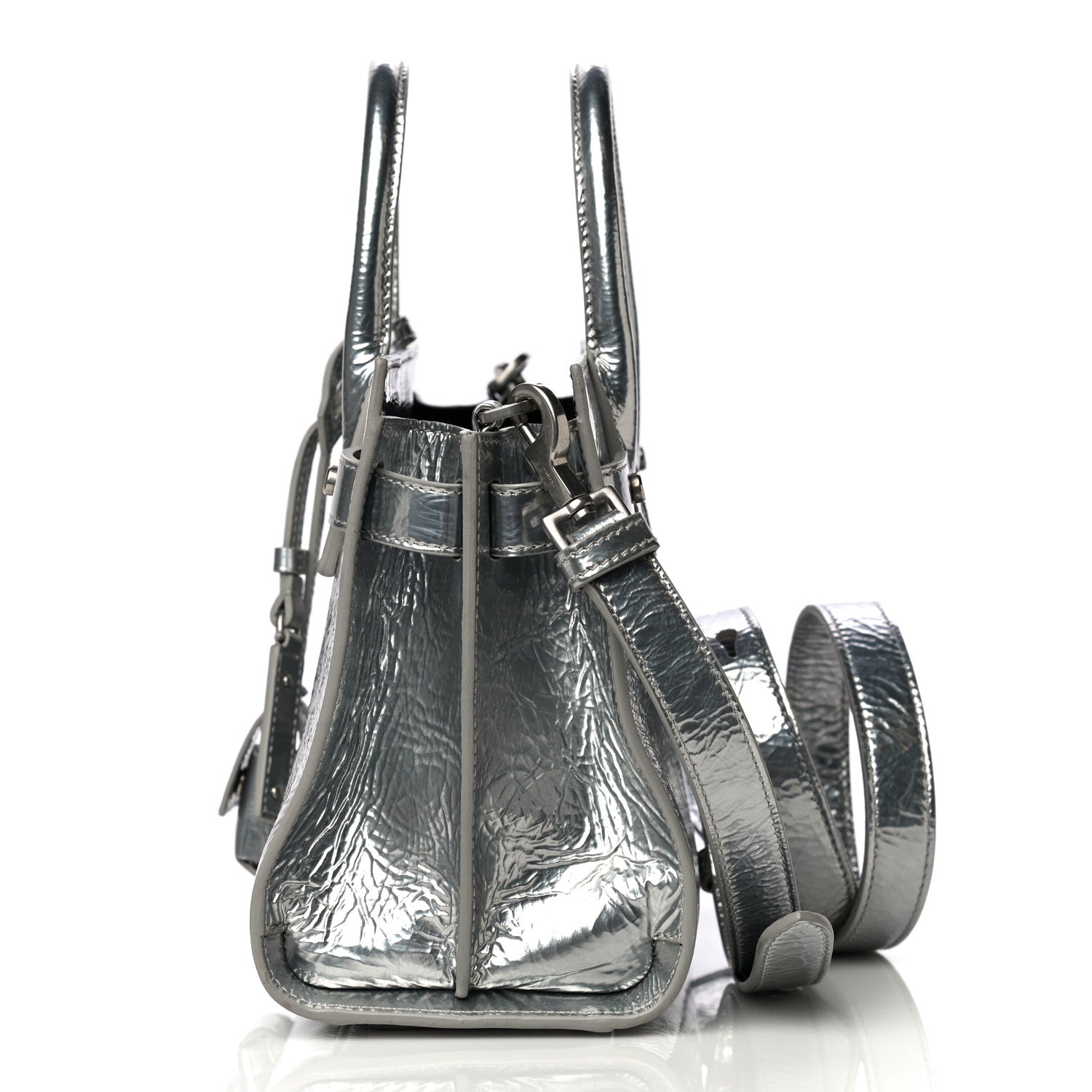 Saint Laurent Metallic Crinkled Calfskin Nano Supple Sac De Jour Silver 10 of 17