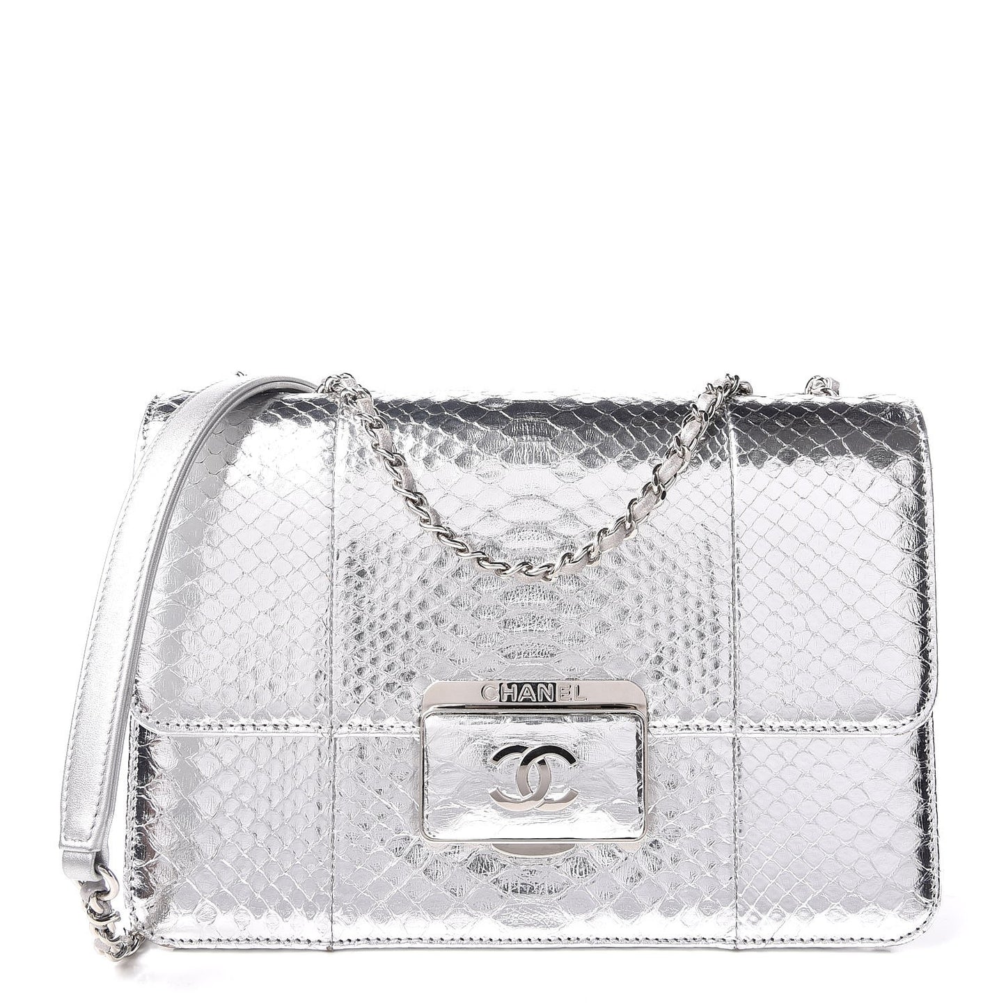 Metallic Python Beauty Lock Flap Silver