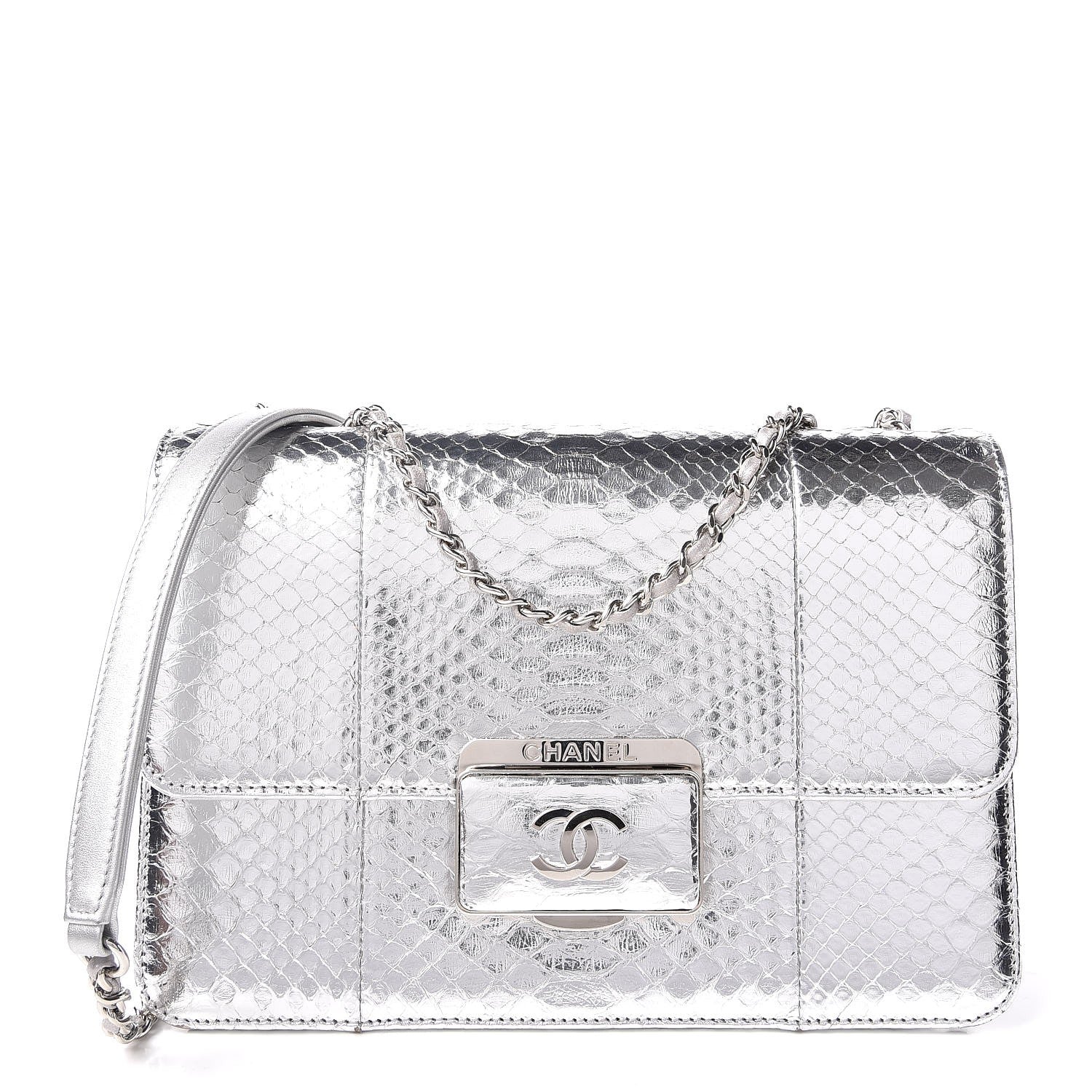 Chanel Metallic Python Beauty Lock Flap Silver 1 of 7