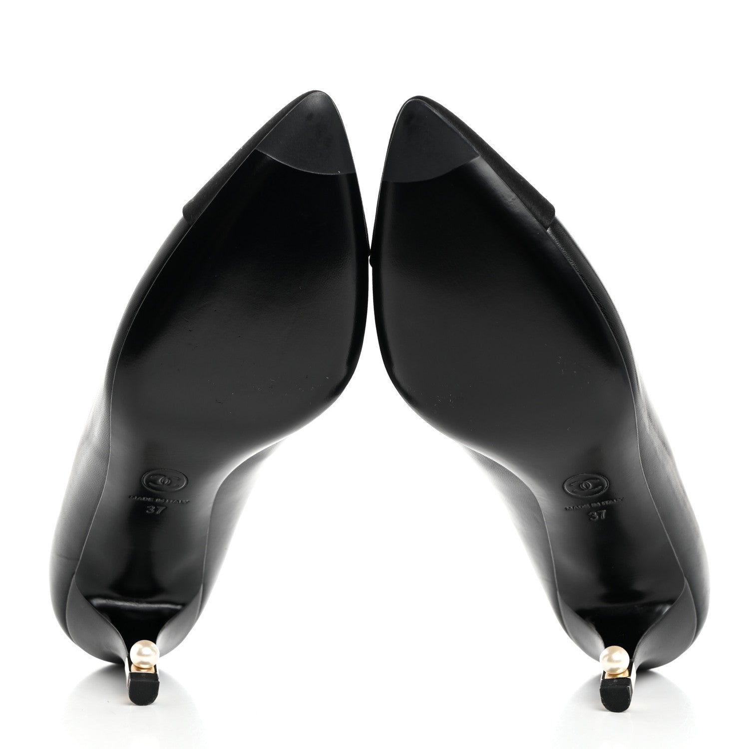 Chanel Lambskin Grosgrain Pearl Cap Toe Pumps 37 Black 5 of 8