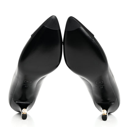 Chanel Lambskin Grosgrain Pearl Cap Toe Pumps 37 Black 5 of 8