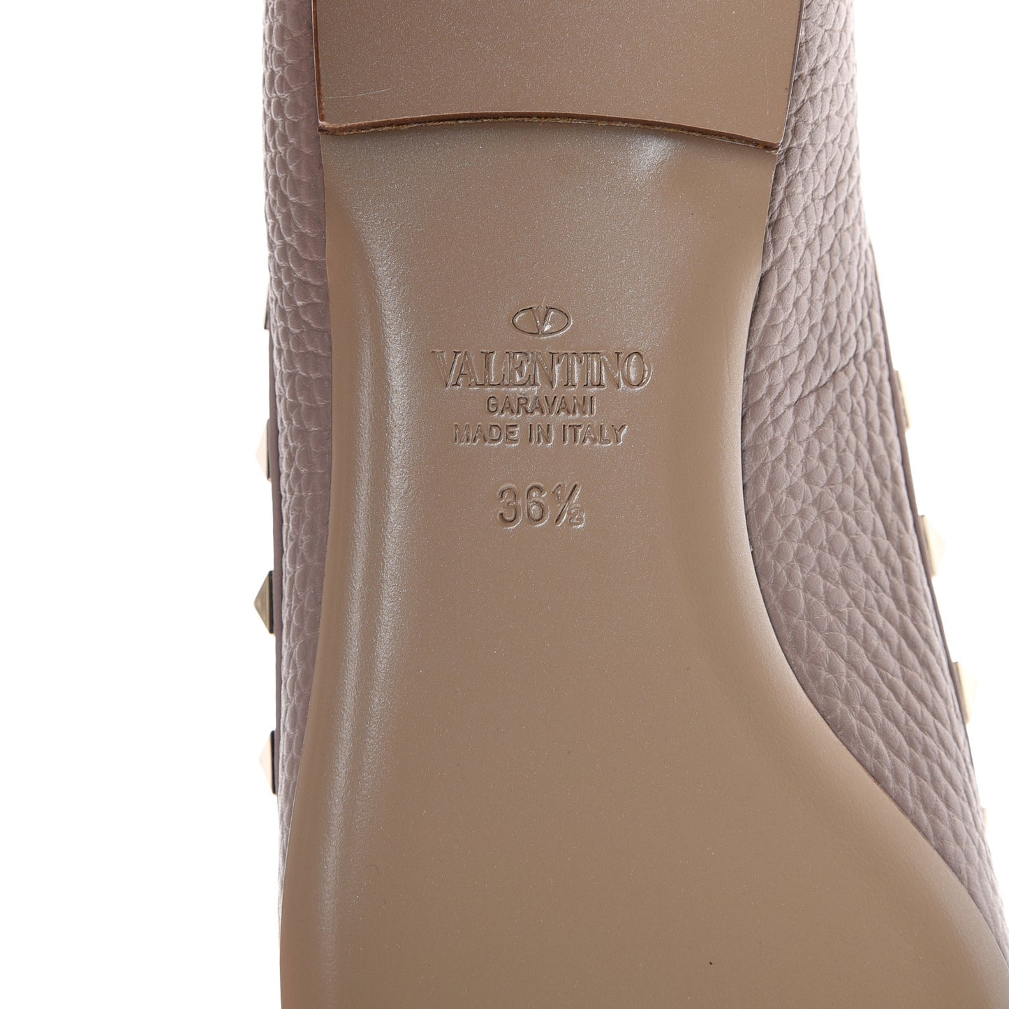 Pebbled Calfskin Rockstud Ballerina Flats 36.5 Poudre