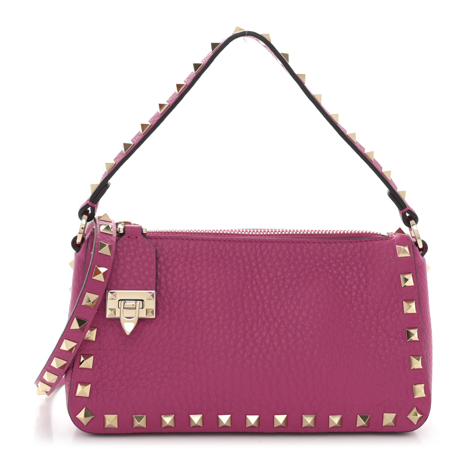 Valentino Garavani Pebbled Calfskin Small Rockstud Flip Lock Shoulder Bag Fuxia 1 of 9