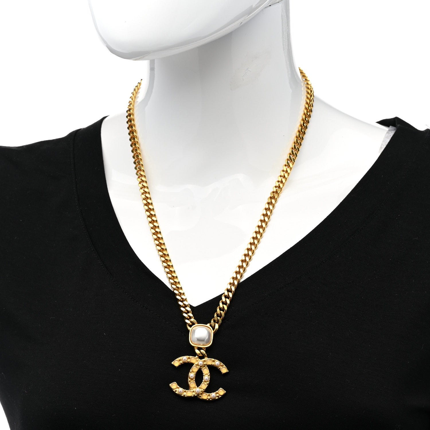 Chanel Metal Pearl CC Chain Pendant Necklace Gold 2 of 6