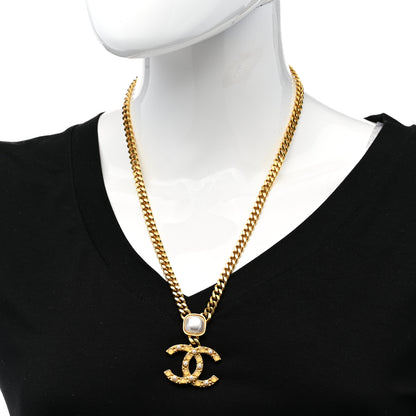 Chanel Metal Pearl CC Chain Pendant Necklace Gold 2 of 6