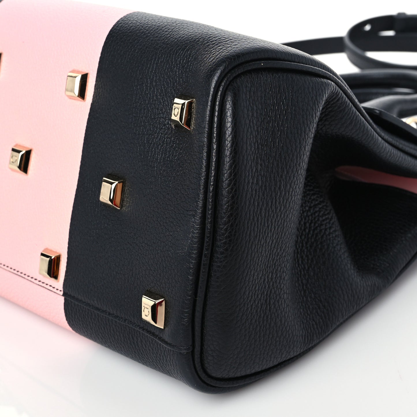 Calfskin Studio Top Handle Bag Black Pink