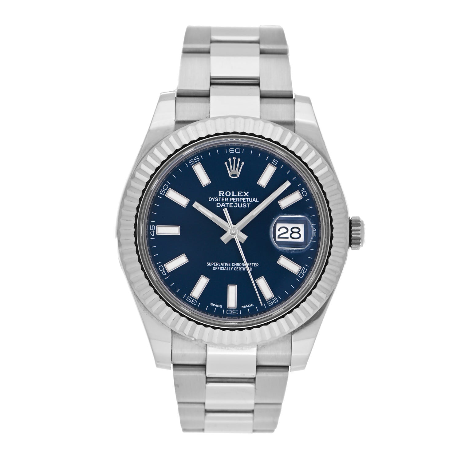 Rolex Stainless Steel 18K White Gold 41mm Oyster Perpetual Datejust Watch Blue 116334 1 of 5