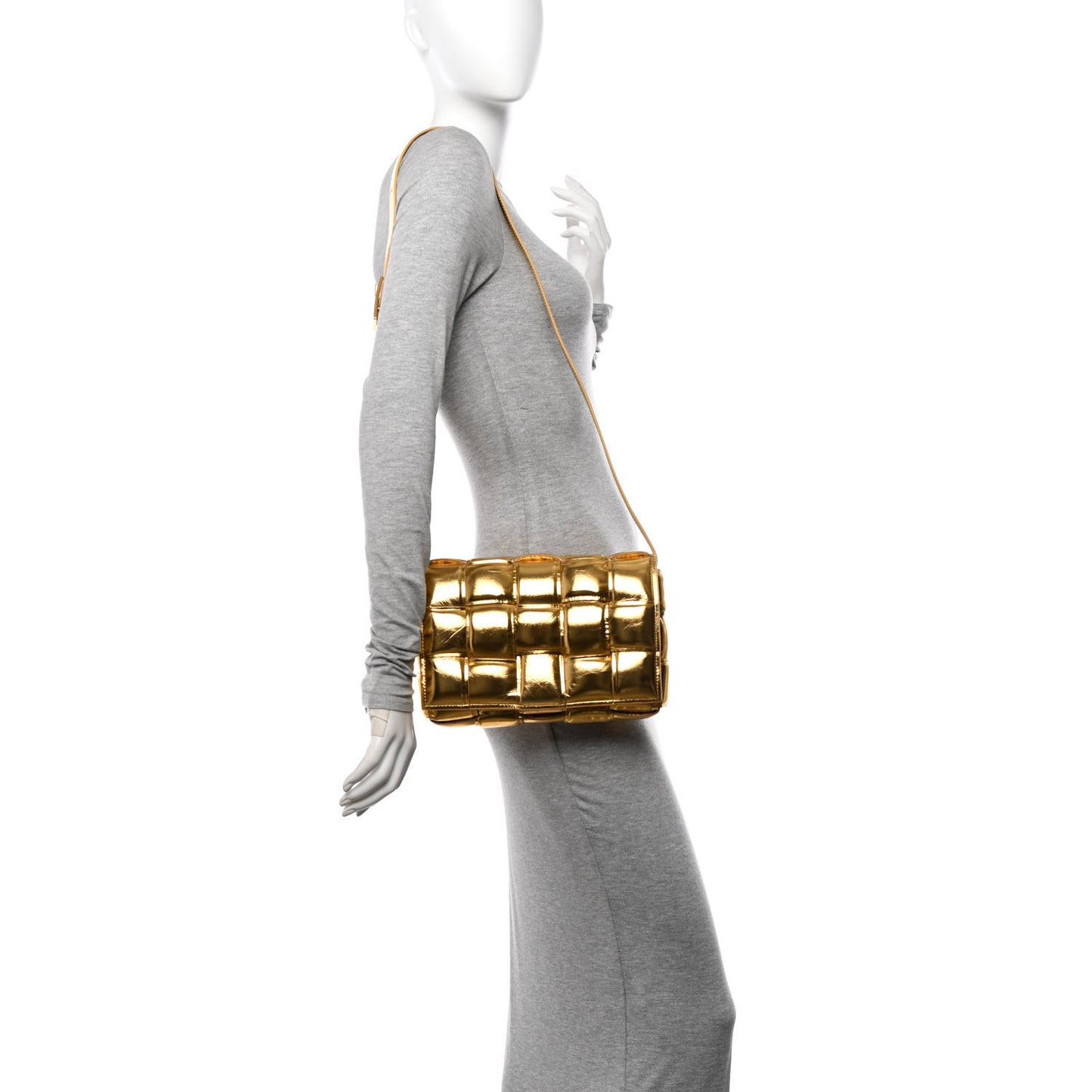 Mirror Lambskin Maxi Intreccio Padded Cassette Crossbody Bag Gold
