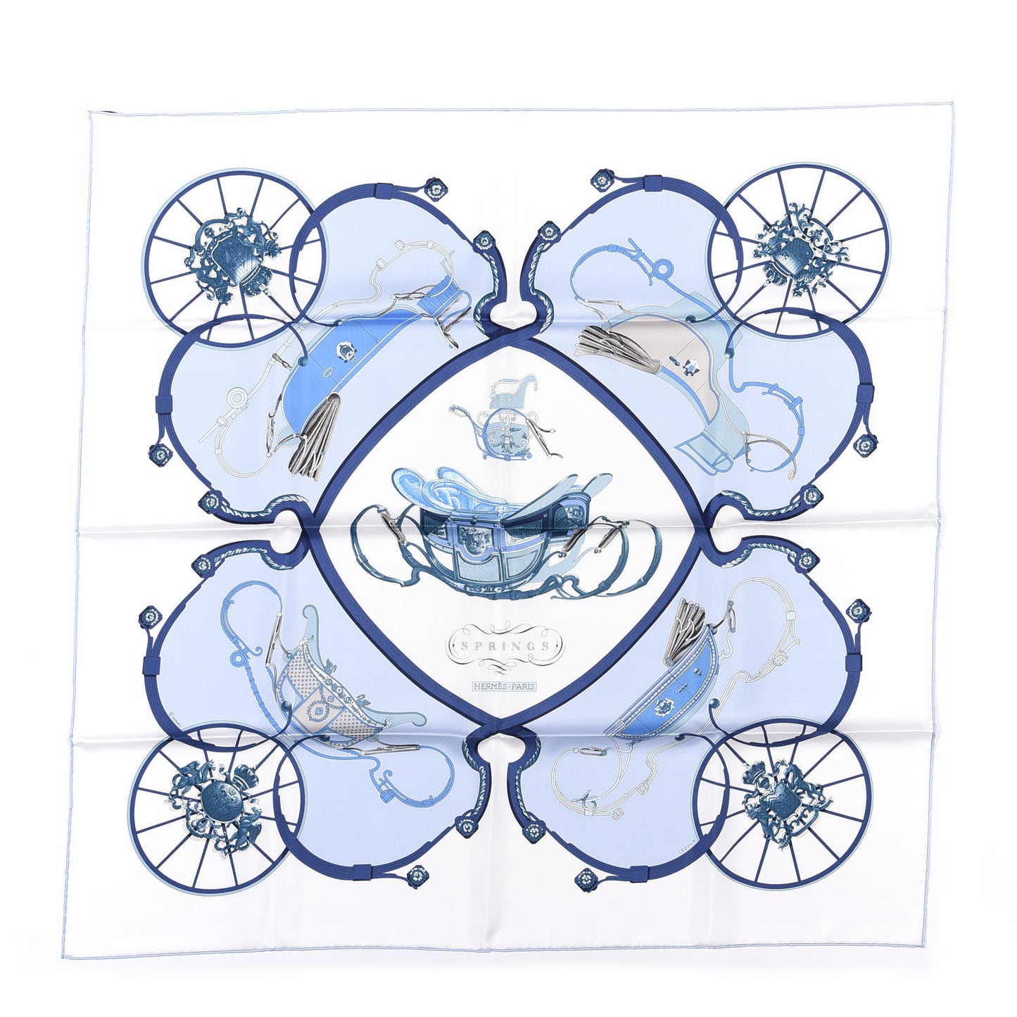 Silk Springs Scarf 90 White Ciel Marine Clair