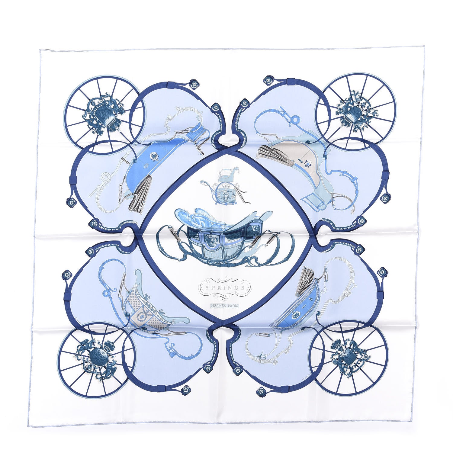 Hermes Silk Springs Scarf 90 White Ciel Marine Clair 1 of 5