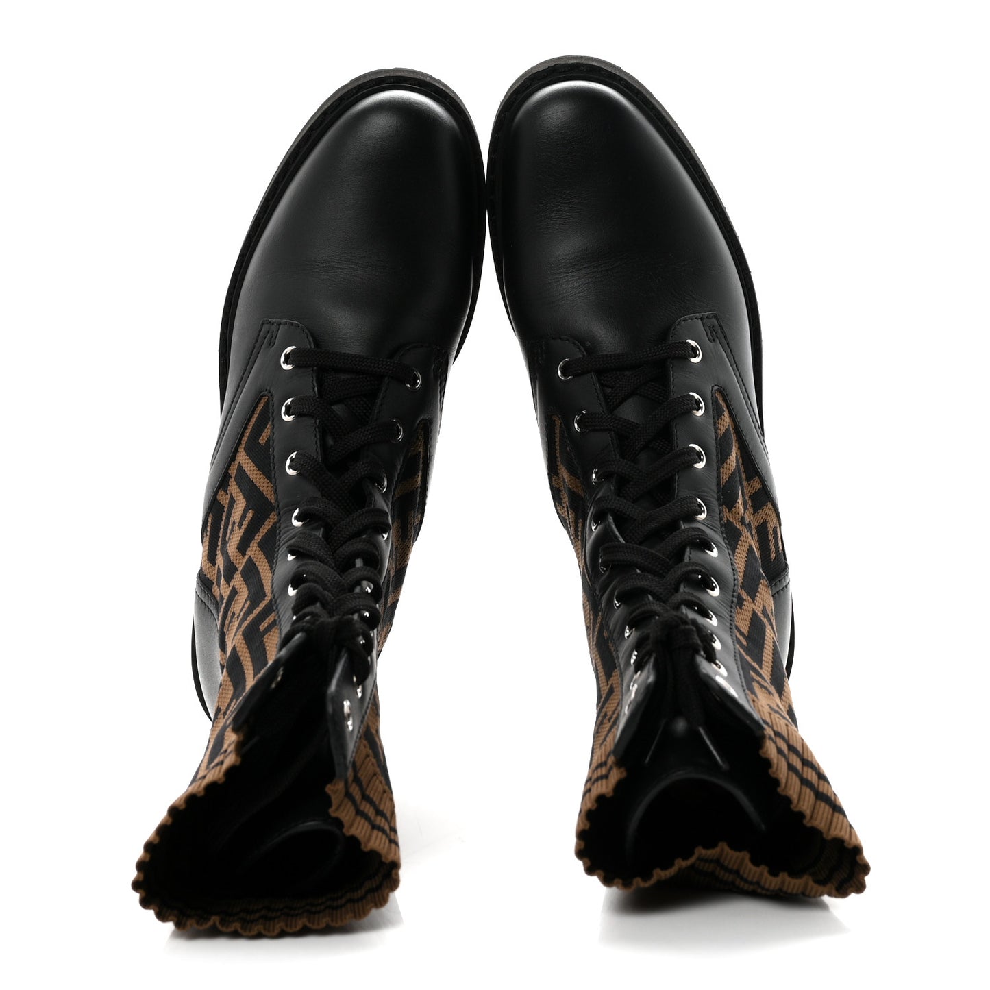 Calfskin Stretch Fabric FF Rockoko Biker Boots 41 Black Tobacco