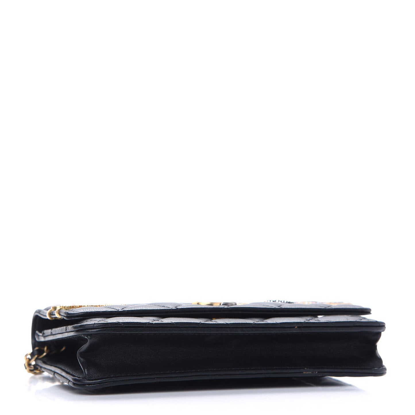 Lambskin Quilted Coco Clips Wallet On Chain WOC Black