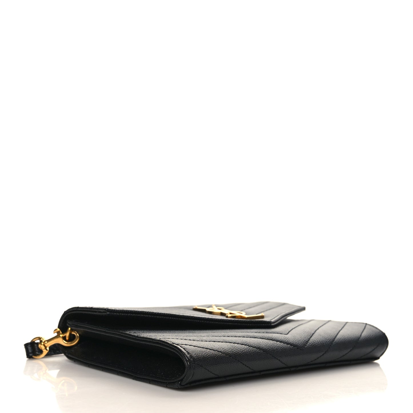 Grain De Poudre Matelasse Chevron Monogram Envelope Clutch Black