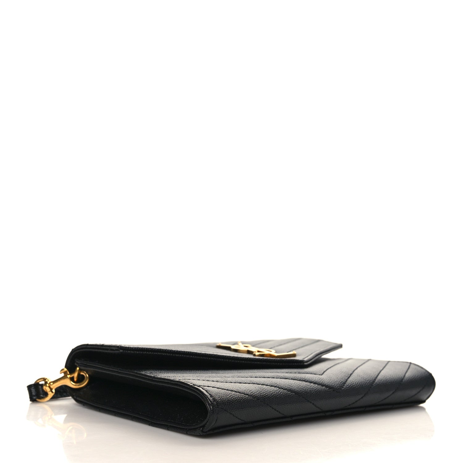 Saint Laurent Grain De Poudre Matelasse Chevron Monogram Envelope Clutch Black 5 of 9