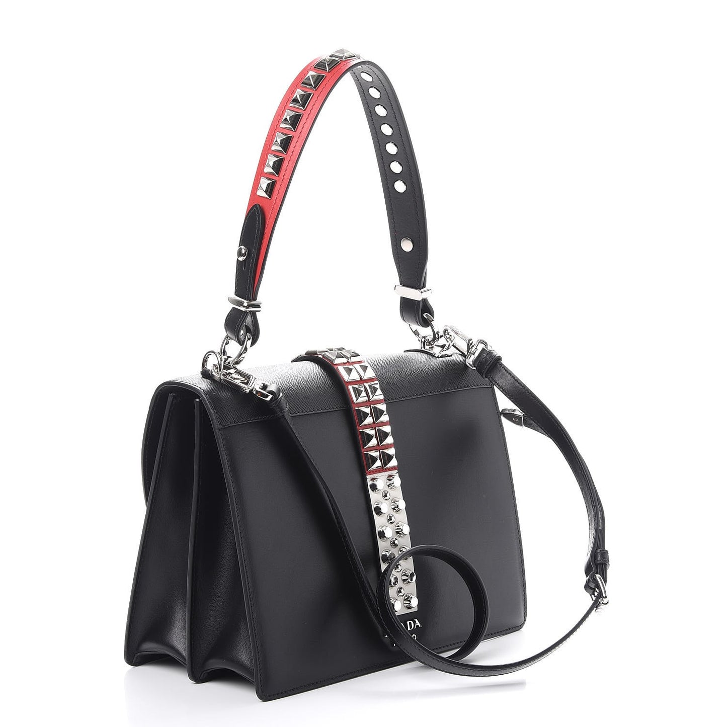 Saffiano City Calfskin Studded Elektra Shoulder Bag Black Fuoco