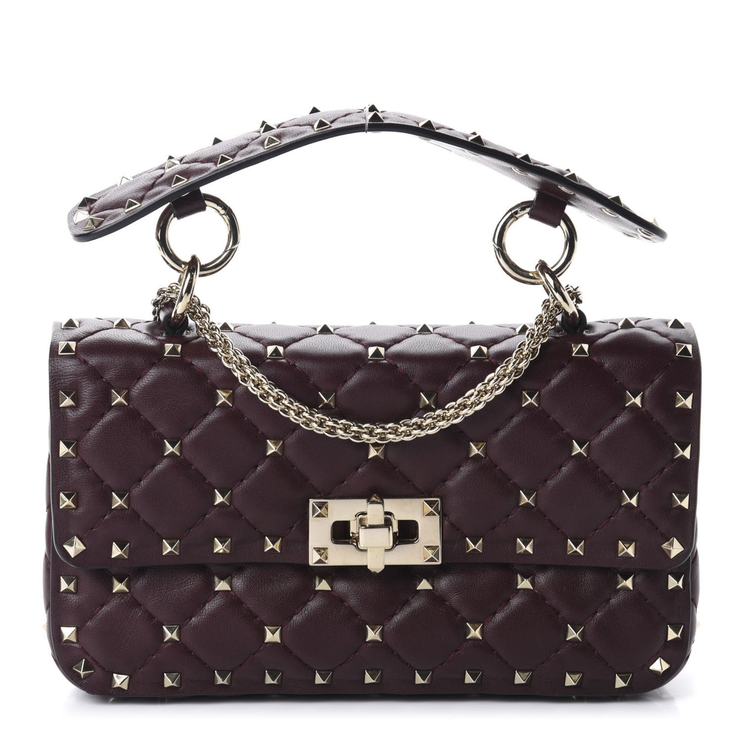 Lambskin Small Rockstud Spike Shoulder Bag Rubin