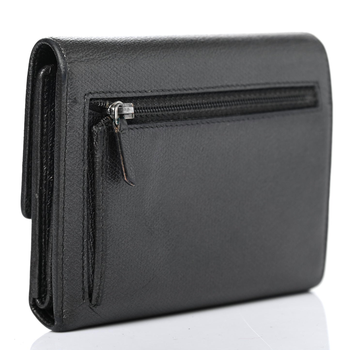 Grained Calfskin CC Button Flap Wallet Black
