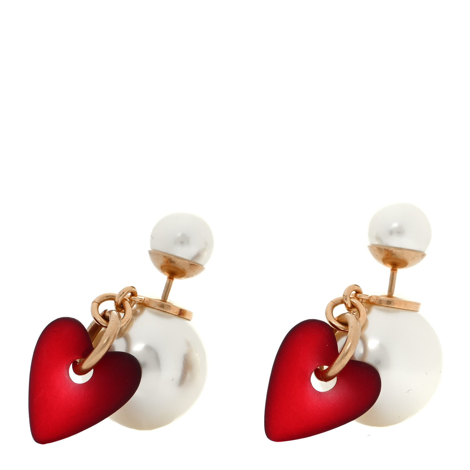 Christian Dior Pearl Heart Dioramour Tribal Earrings Gold Red 1 of 4