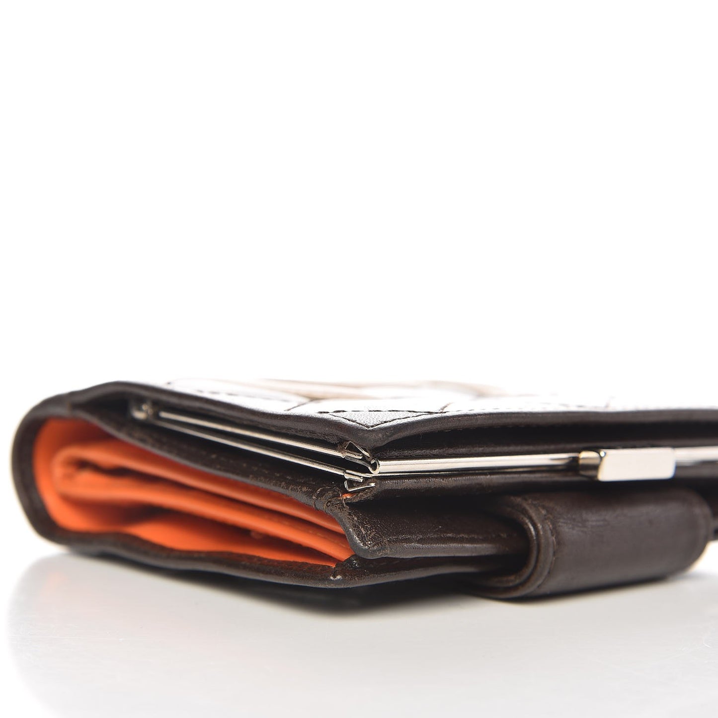 Calfskin Quilted Cambon Bi-fold Wallet Brown