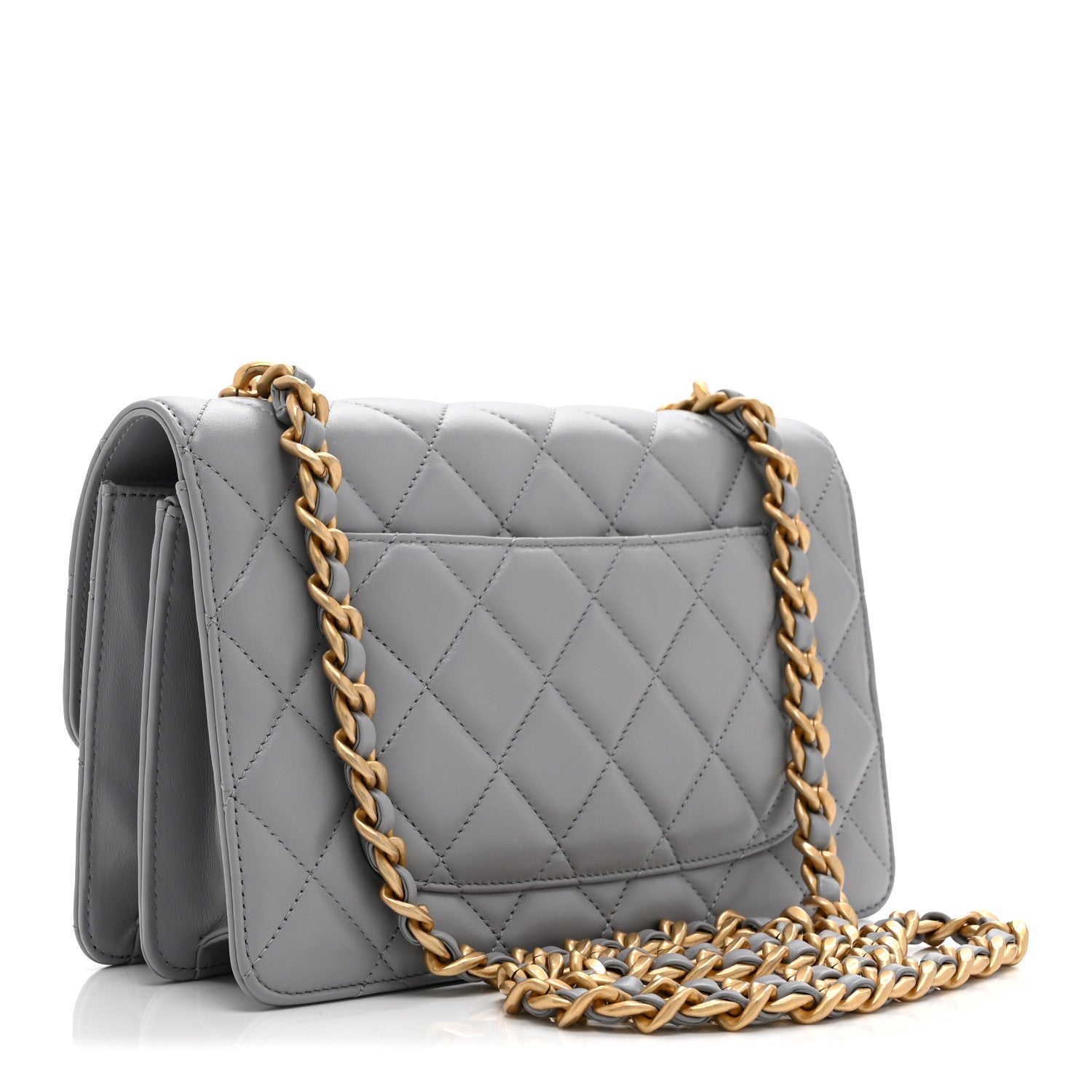 Chanel Caflskin Quilted Dual Handle Chain Flap Bag Grey 3 of 10