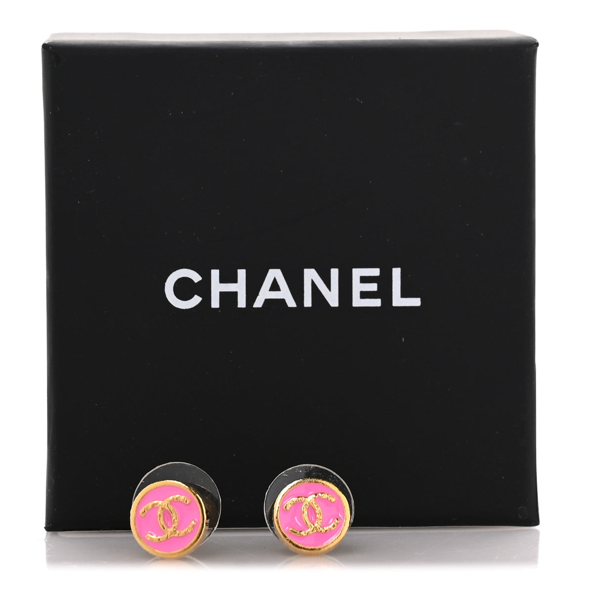 Metal Enamel CC Round Earrings Gold Pink