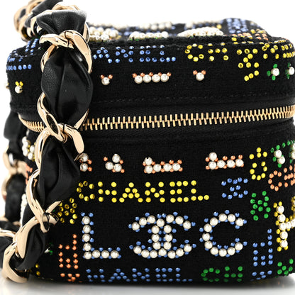 Chanel Tweed Pearl Studded Vanity Wrist Case With Chain Black Multicolor 8 of 11
