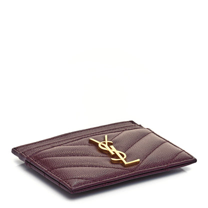 Saint Laurent Grain De Poudre Matelasse Chevron Monogram Credit Card Case Bordeaux 4 of 8