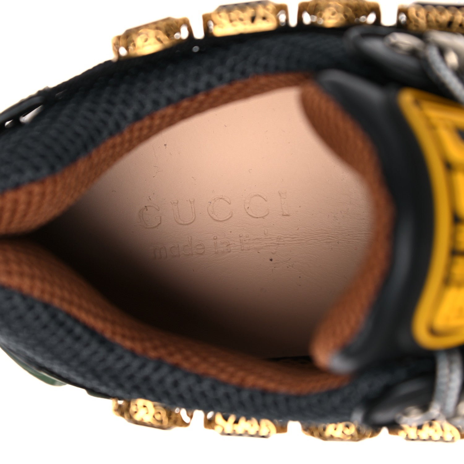 Gucci X SEGA Mesh Suede Calfskin Removable Crystals Mens Flashtrek Sneakers 8.5 Loess Black Olive Green 7 of 13