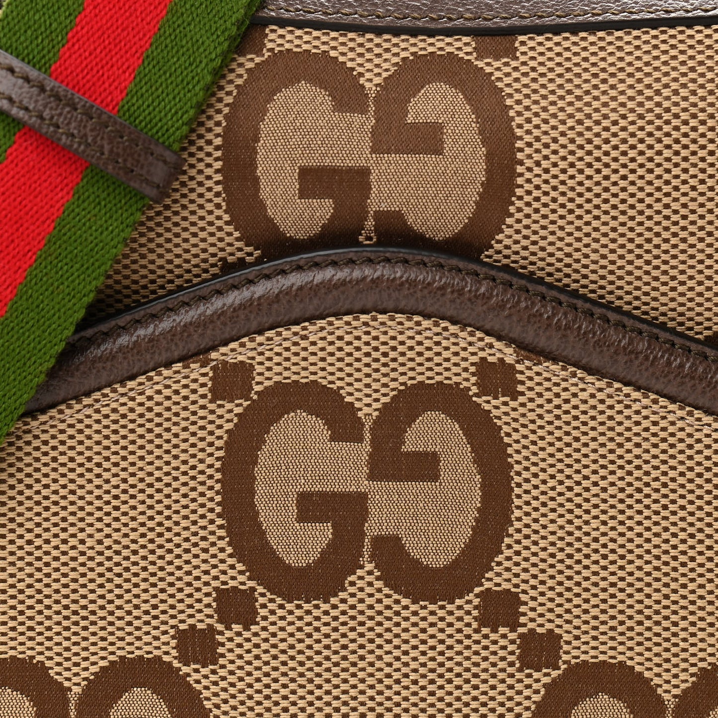 Monogram Jumbo GG Textured Dollar Calfskin Web Messenger Shoulder Bag Camel Ebony New Acero